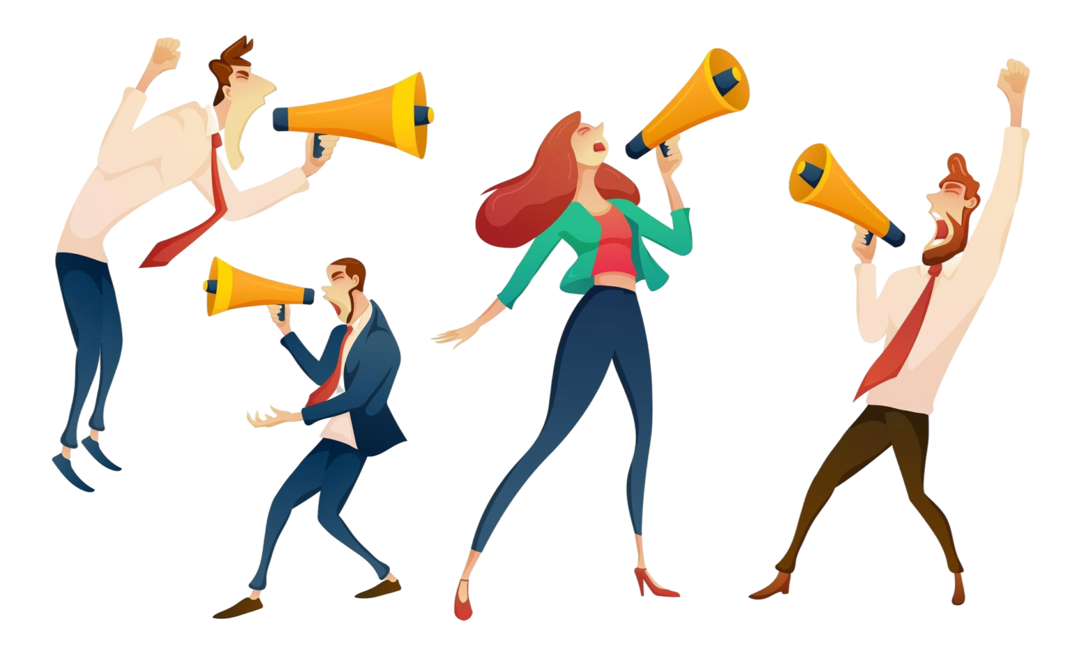People shouting into a megaphone